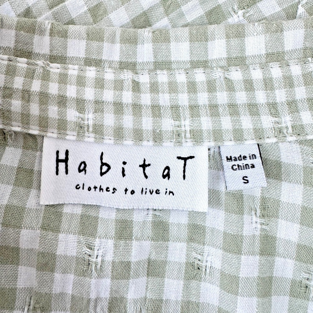 HABITAT Clothes to Live In Tunic Blouse Top SMALL Sage Green‎ Gingham Lagenlook - Picture 3 of 9